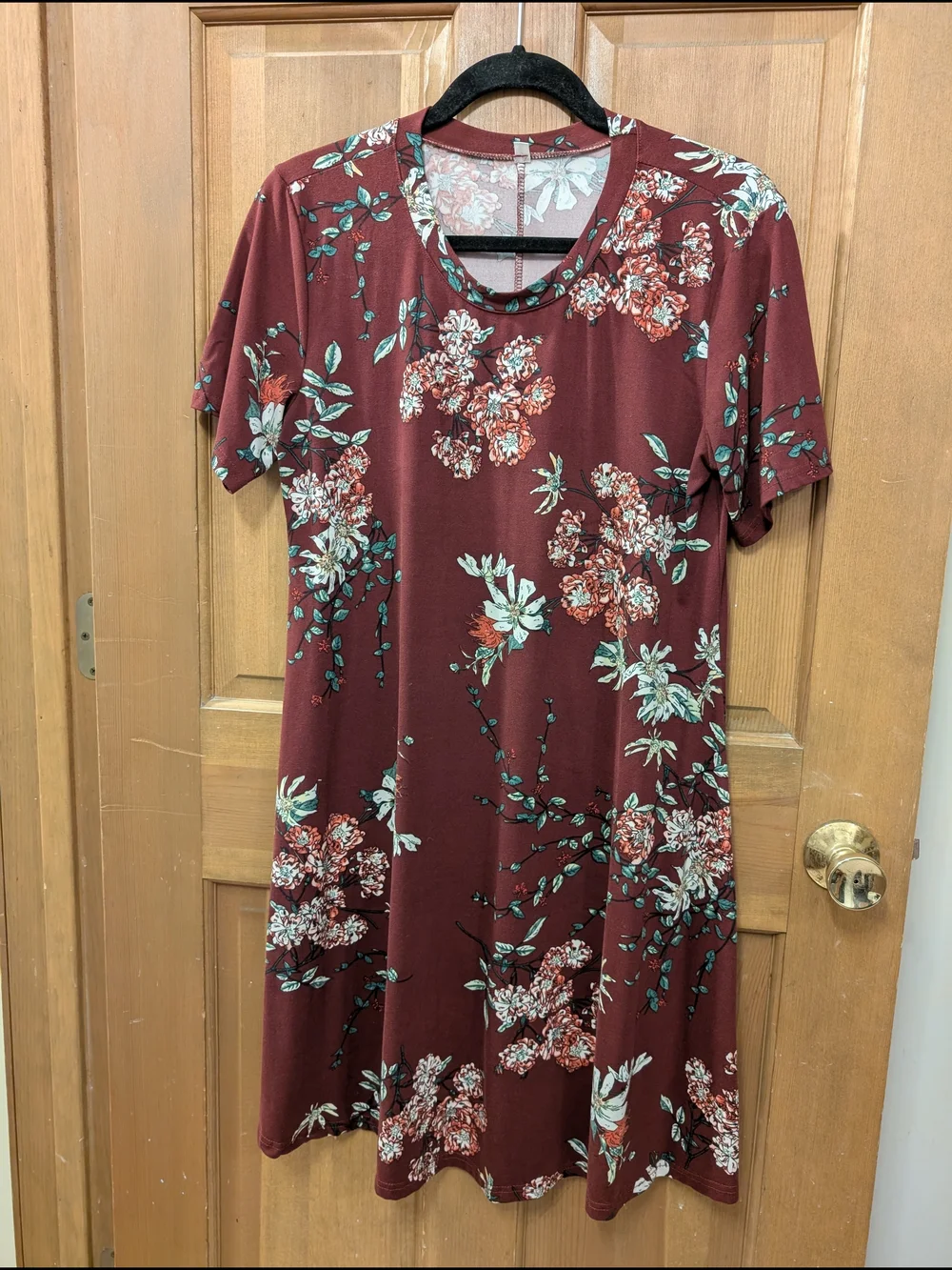 Stitch Fix Floral Short-Sleeve Swing Dress - Burgundy - Picture 1 of 1
